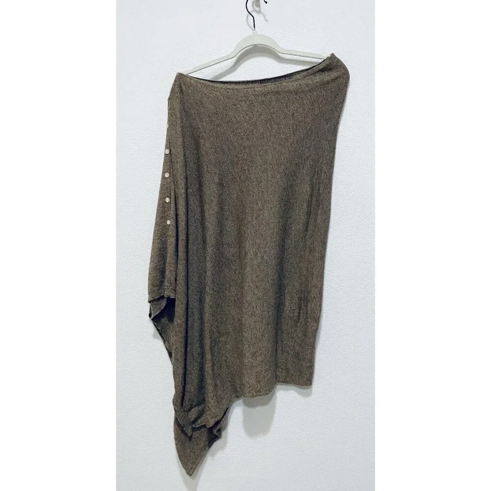 Charlie Paige Poncho Sweater Womens One Size Brown Cashmere Blend Button Detail